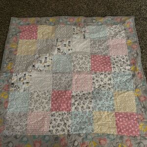Handmade Infant Quilt Patchwork Safari Elephant Tiger Blue Pink Grey Nursery